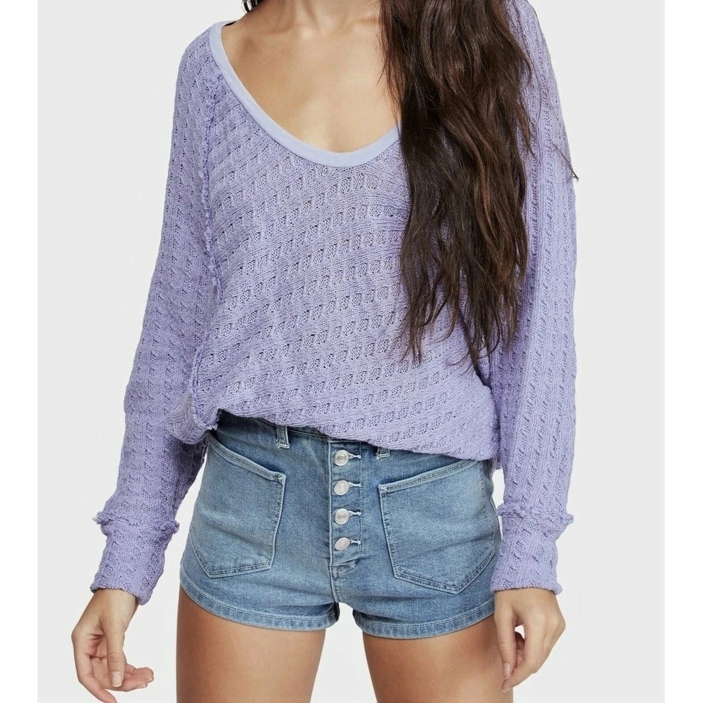 We The Free People Thiens Hacci Knit Long Sleeve Sweater Shirt In Purple Sz S